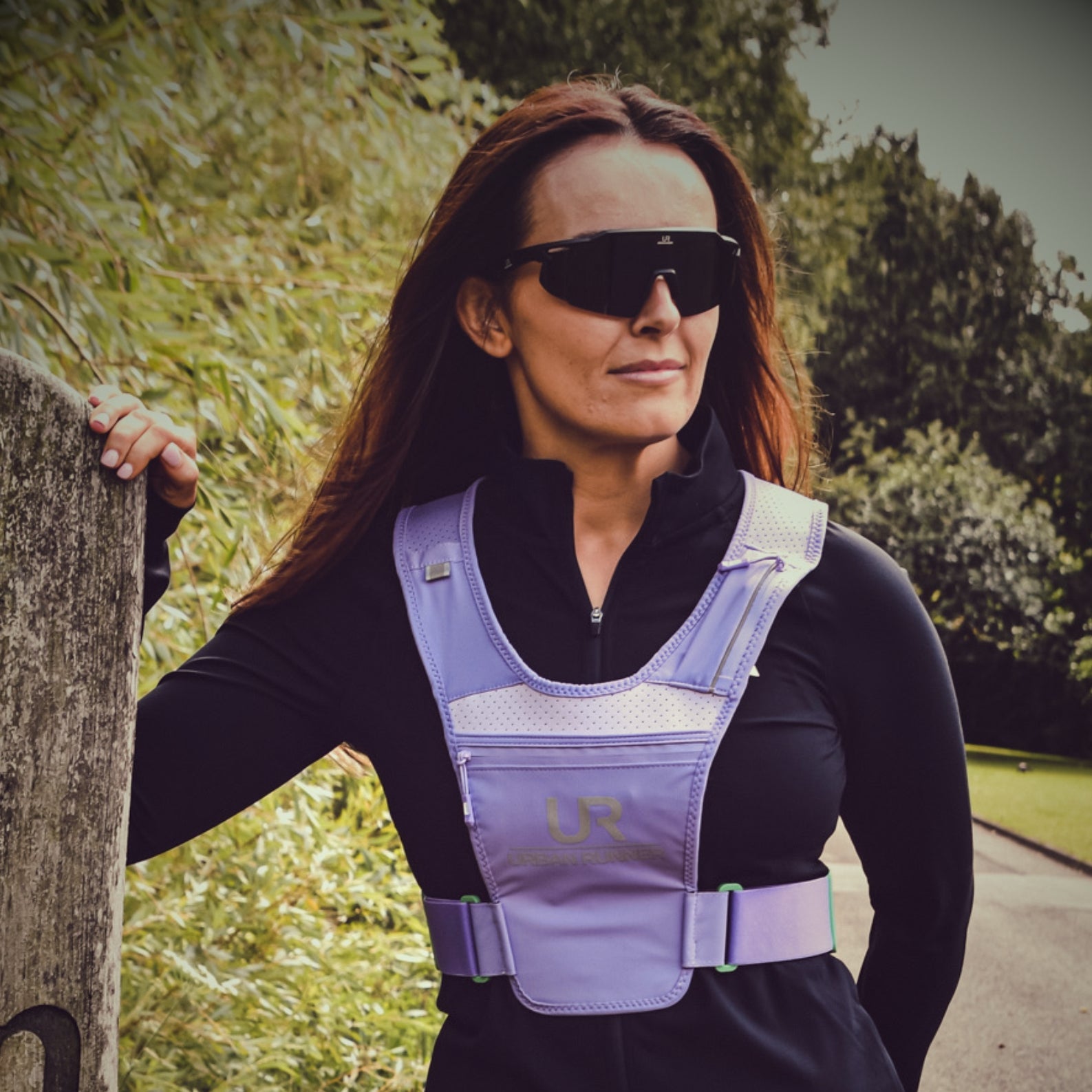 Woman wearing a reflective safety vest outdoors